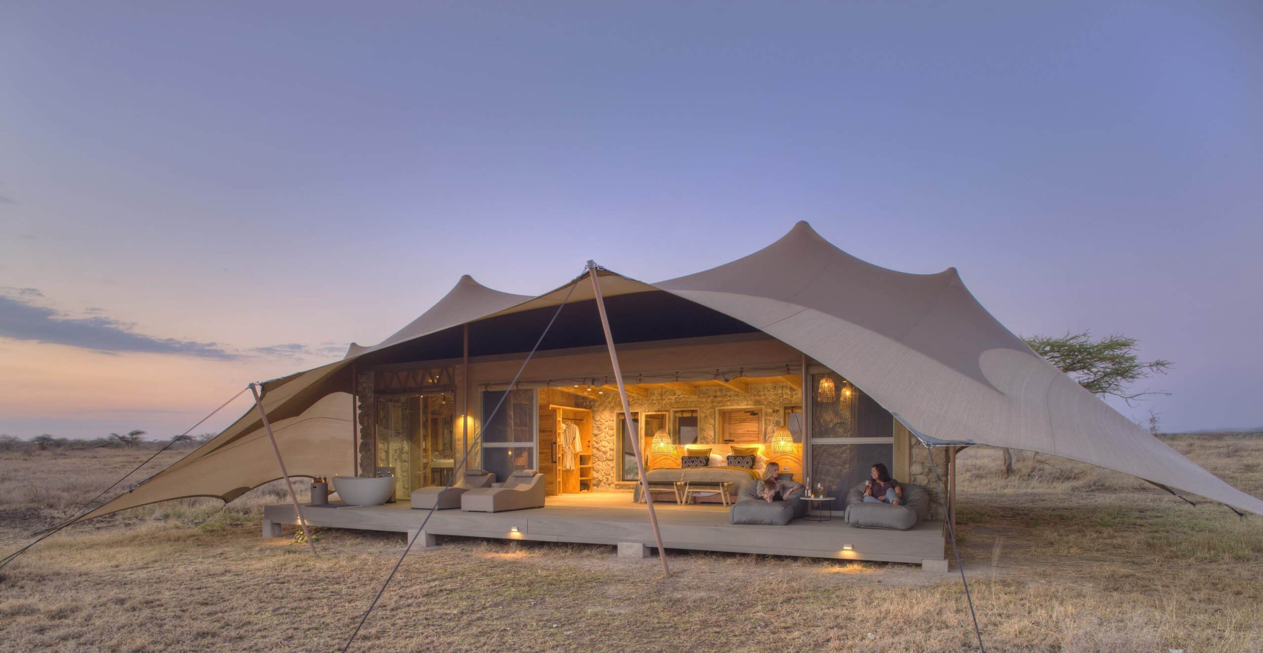 Namiri Plains - Tent exterior at dawn